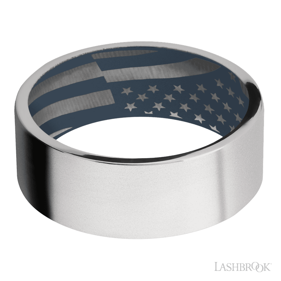 8 mm wide Flat Cobalt Chrome band featuring a Navy Blue sleeve. view 3
