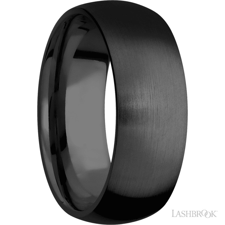 8 mm wide Domed Zirconium band. view 2