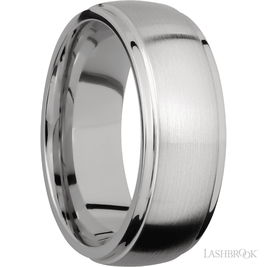 8 mm wide Domed Stepped Down Edges Titanium band. view 2