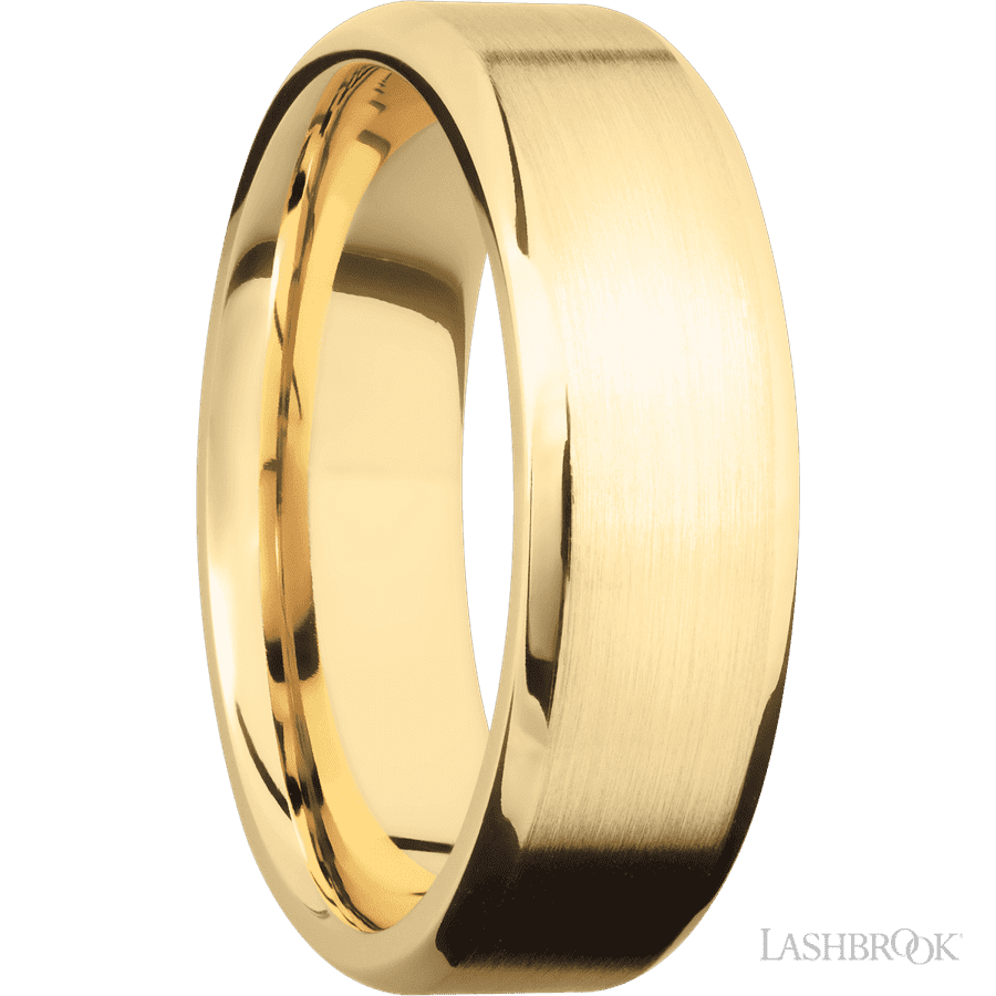 7 mm wide Beveled 10K Yellow Gold band. view 2