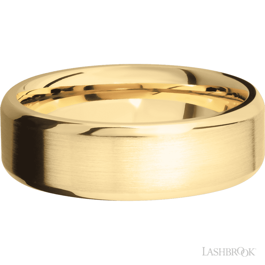 7 mm wide Beveled 10K Yellow Gold band. view 3