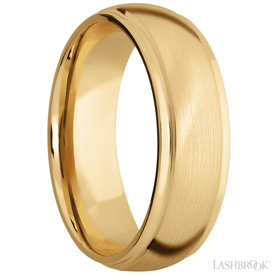 7 mm wide Domed Stepped Down Edges 10K Yellow Gold band. view 2