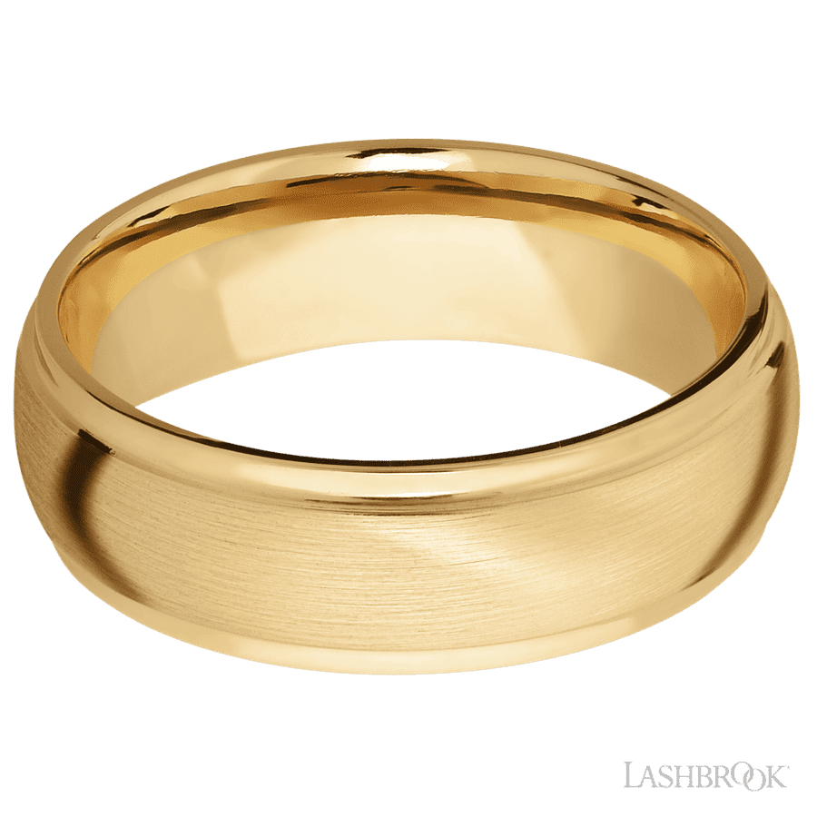 7 mm wide Domed Stepped Down Edges 10K Yellow Gold band. view 3