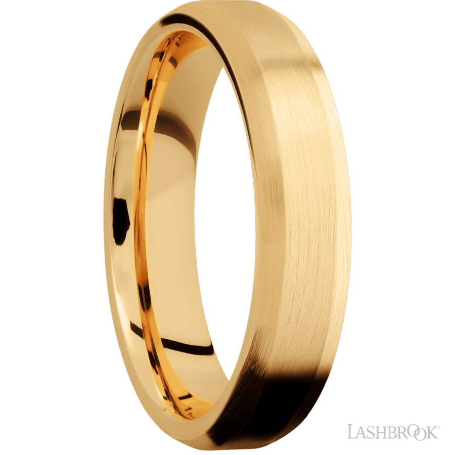 5 mm wide Beveled 14K Yellow Gold band. view 2