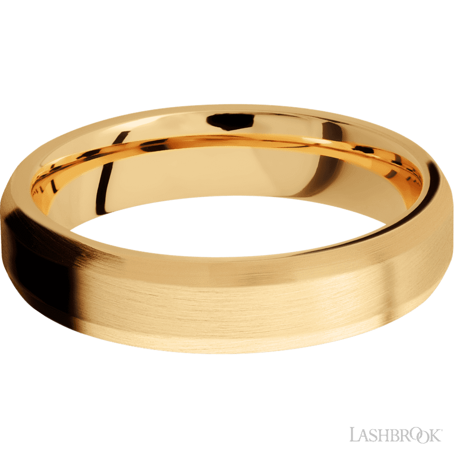 5 mm wide Beveled 14K Yellow Gold band. view 3