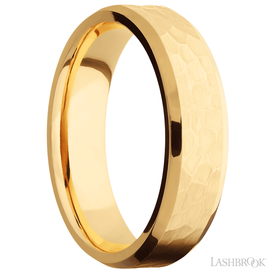 6 mm wide Beveled 14K Yellow Gold band. view 2