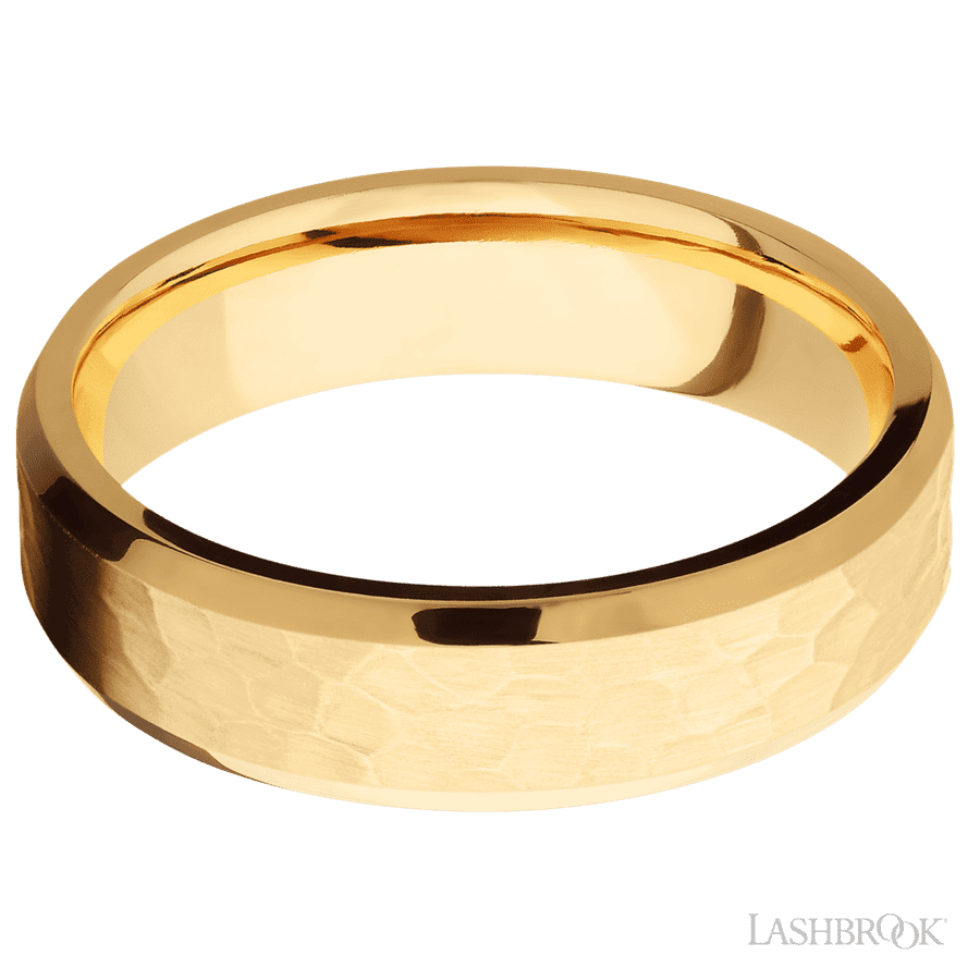 6 mm wide Beveled 14K Yellow Gold band. view 3