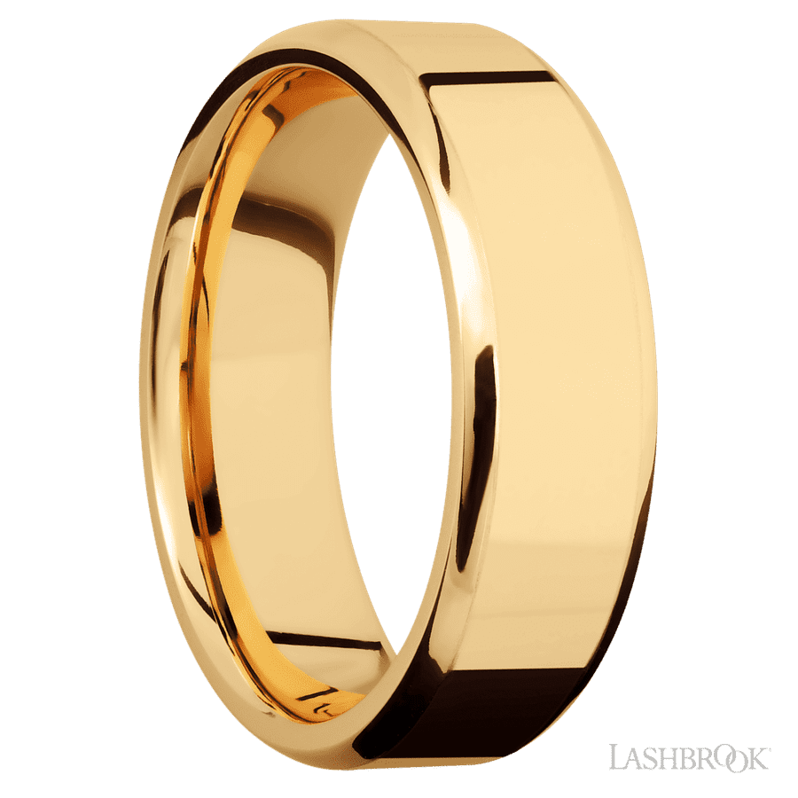 7 mm wide Beveled 14K Yellow Gold band. view 2