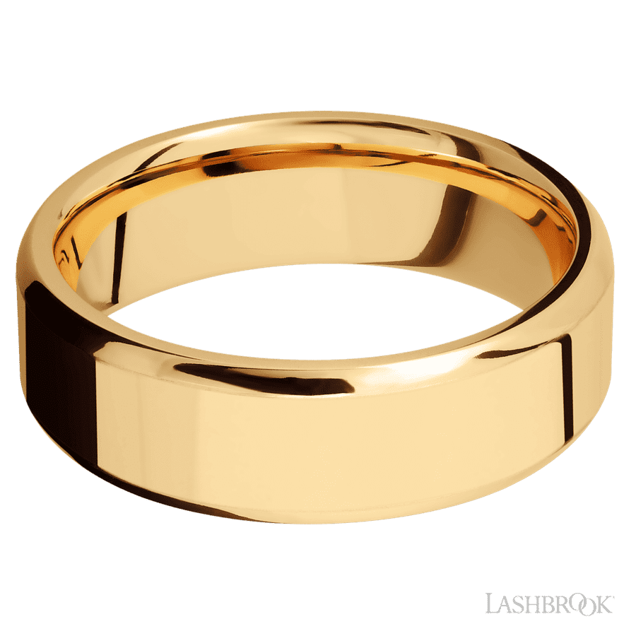 7 mm wide Beveled 14K Yellow Gold band. view 3