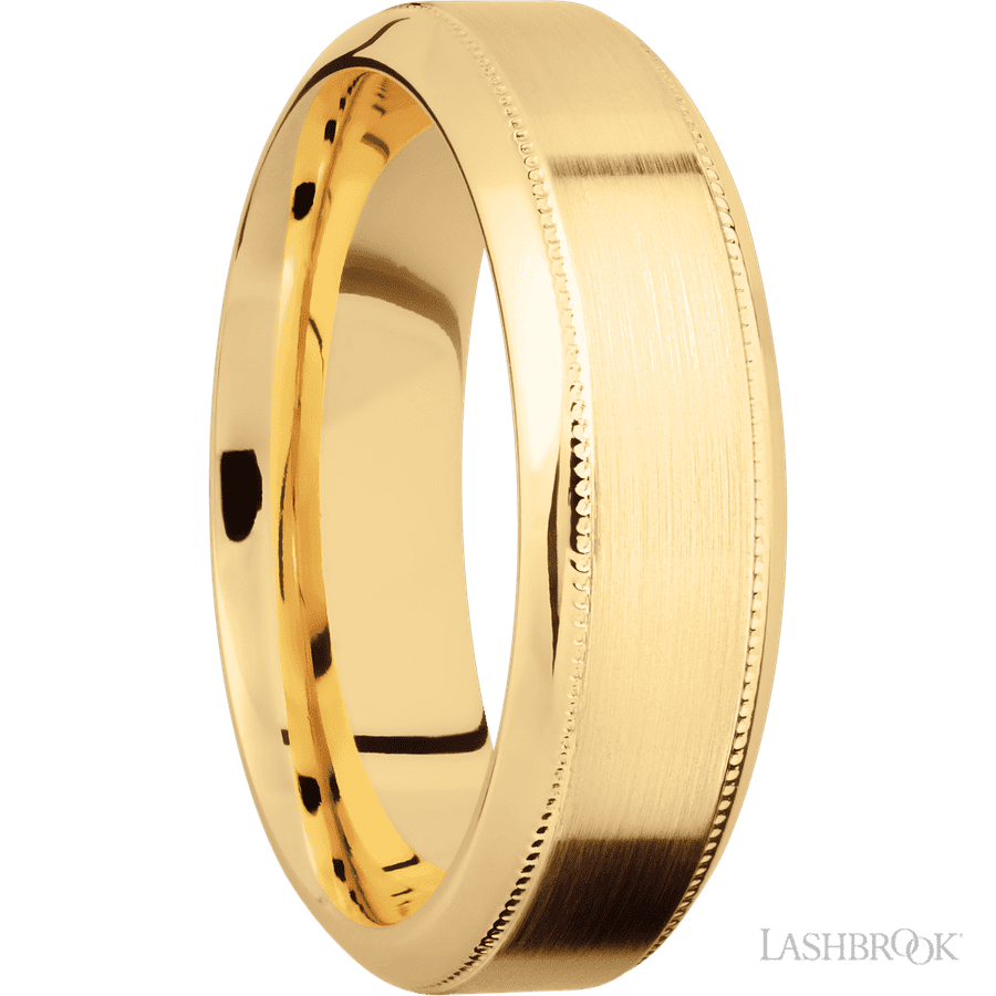 7 mm wide High Bevel Milgrain 14K Yellow Gold band. view 2