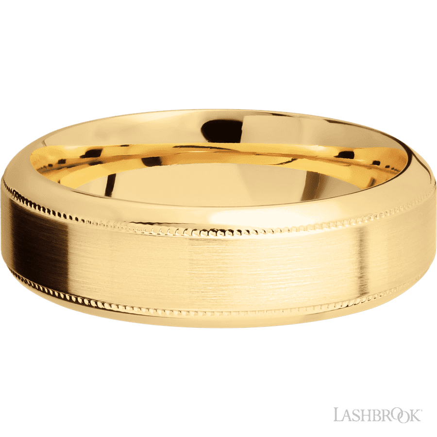 7 mm wide High Bevel Milgrain 14K Yellow Gold band. view 3