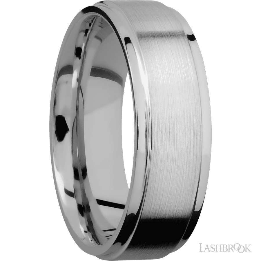 7 mm wide Flat Grooved Edges Titanium band. view 2