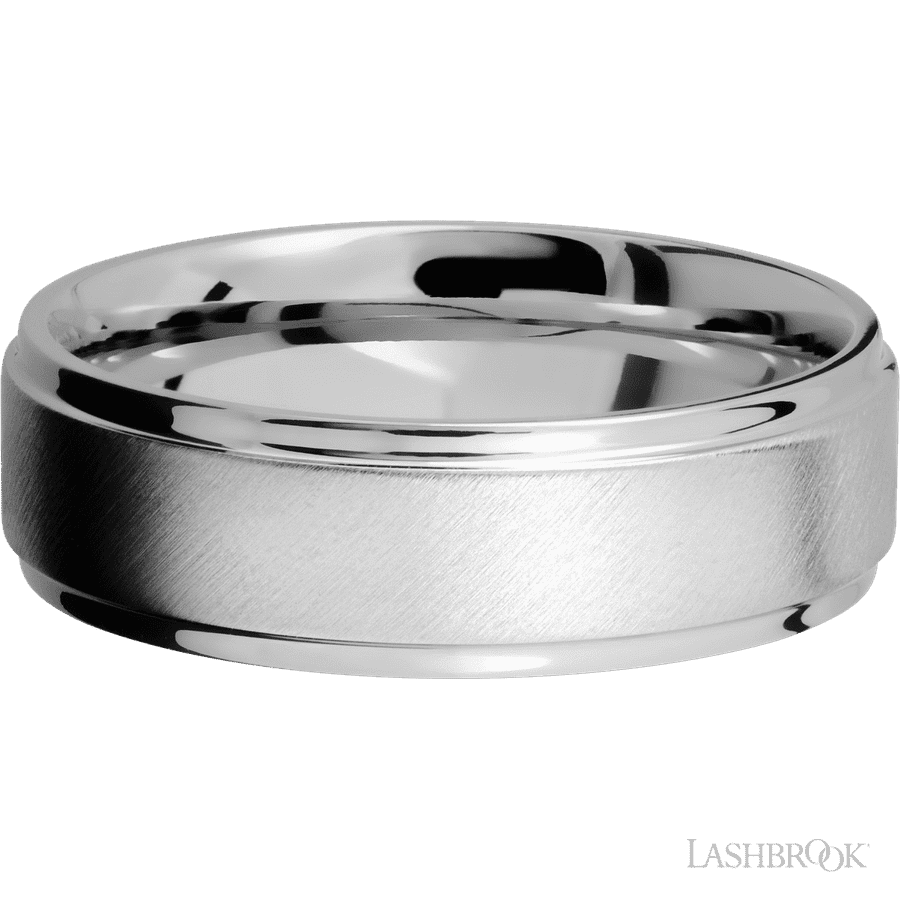 7 mm wide Flat Grooved Edges Cobalt Chrome band. view 3