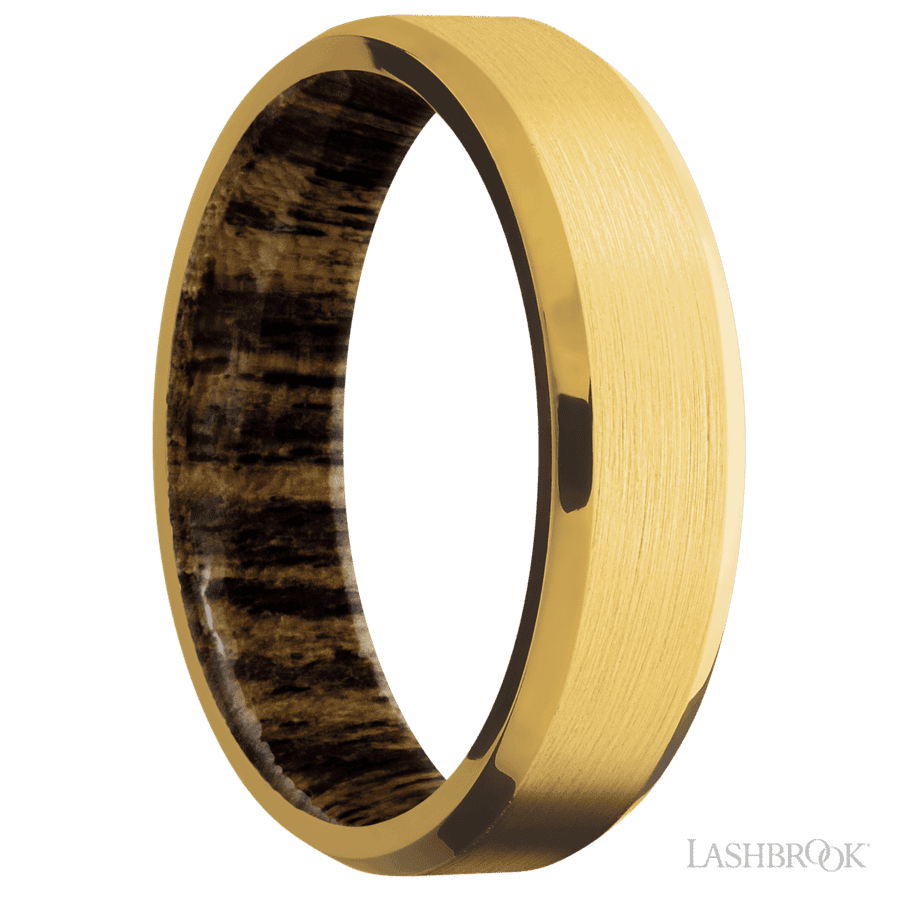 6 mm wide Beveled 18K Yellow Gold band featuring a Bocote sleeve. view 2