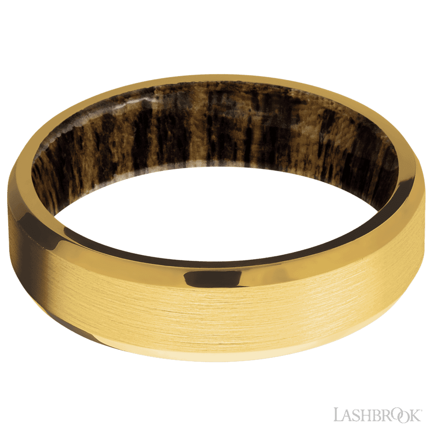 6 mm wide Beveled 18K Yellow Gold band featuring a Bocote sleeve. view 3
