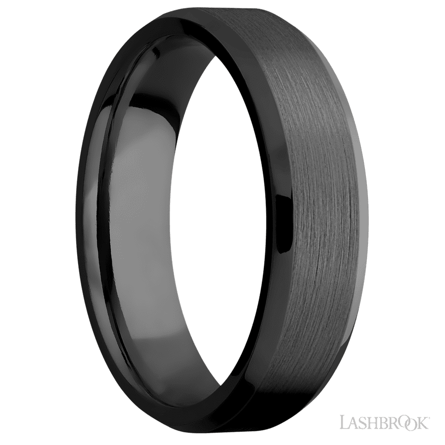6 mm wide Beveled Zirconium band. view 2
