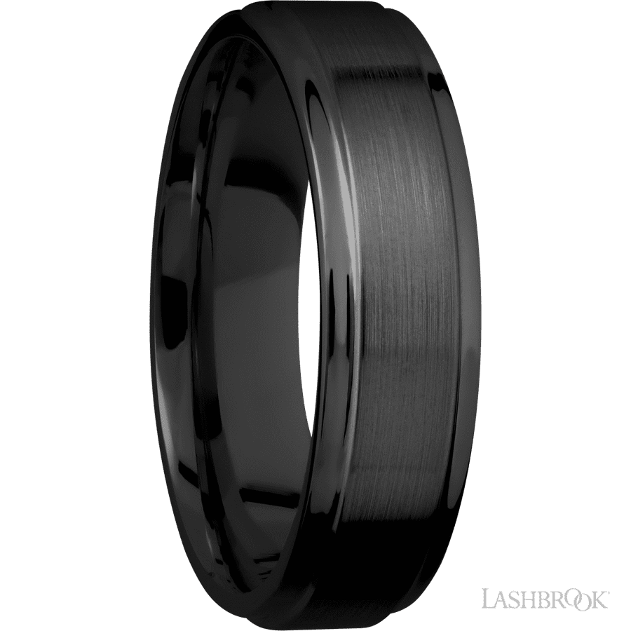 6 mm wide Flat Grooved Edges Zirconium band. view 2