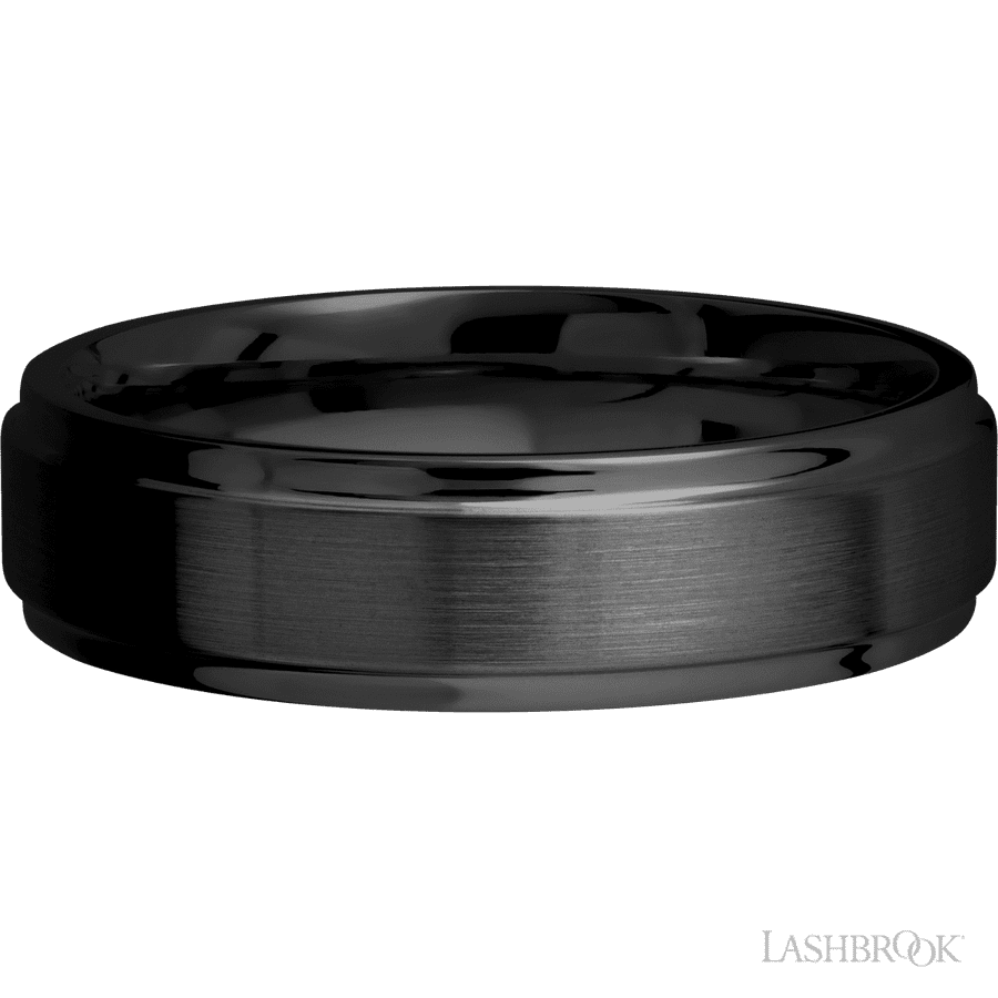 6 mm wide Flat Grooved Edges Zirconium band. view 3