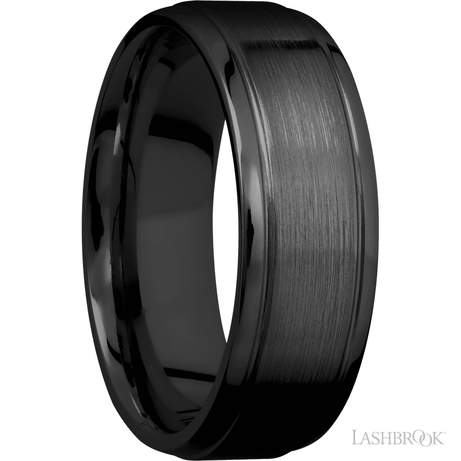 7 mm wide Stepped Bevel Zirconium band. view 2