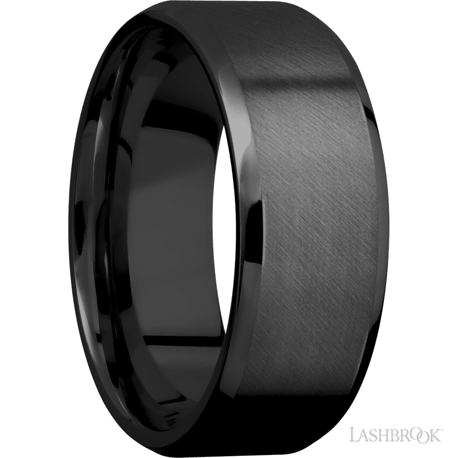 8 mm wide Beveled Zirconium band. view 2