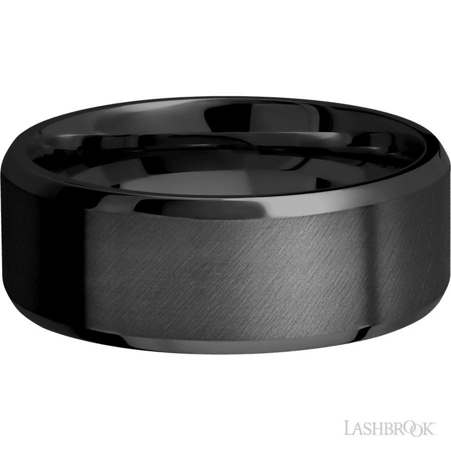 8 mm wide Beveled Zirconium band. view 3