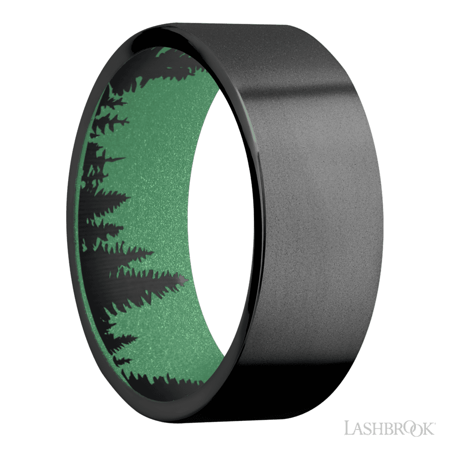 8 mm wide Flat Zirconium band featuring a Squatch sleeve. view 2