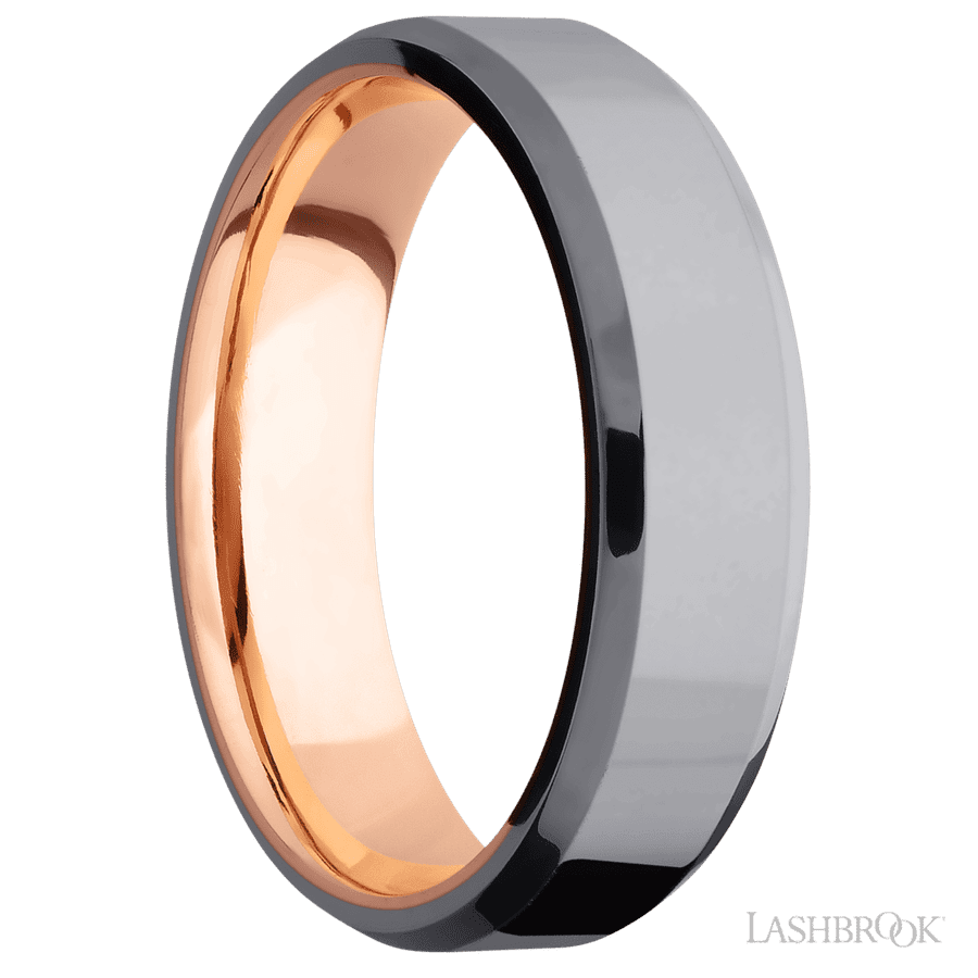 6 mm wide Beveled Tantalum band featuring a 14K Rose Gold sleeve. view 2