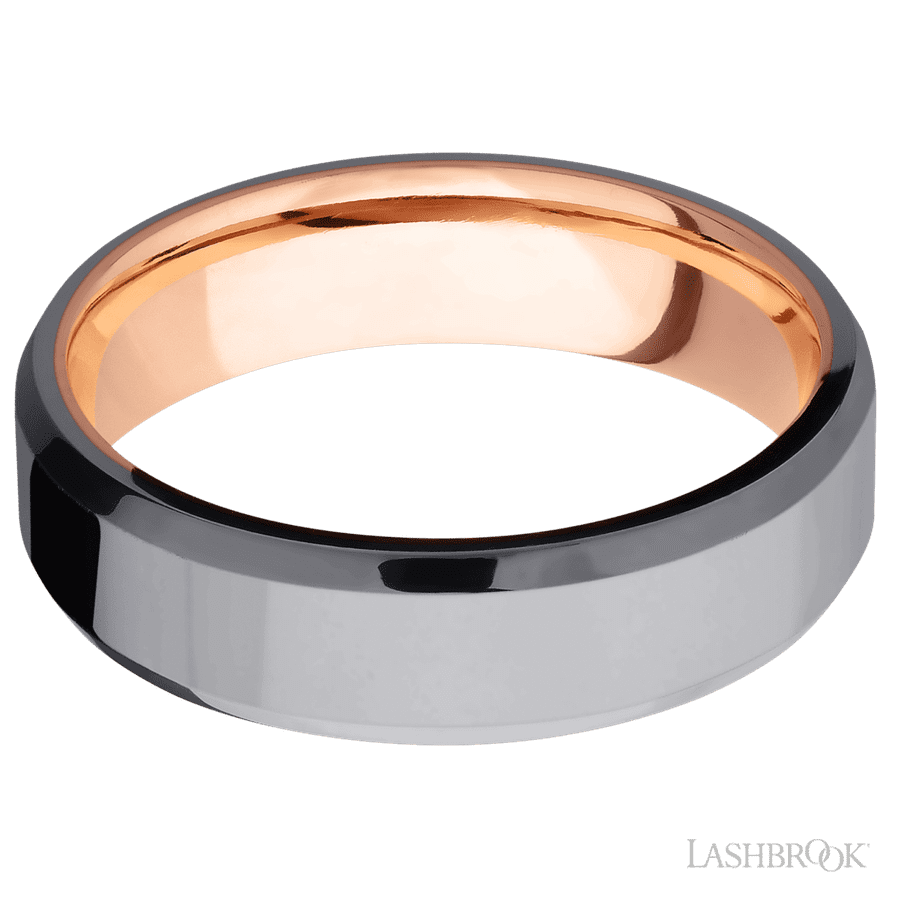 6 mm wide Beveled Tantalum band featuring a 14K Rose Gold sleeve. view 3