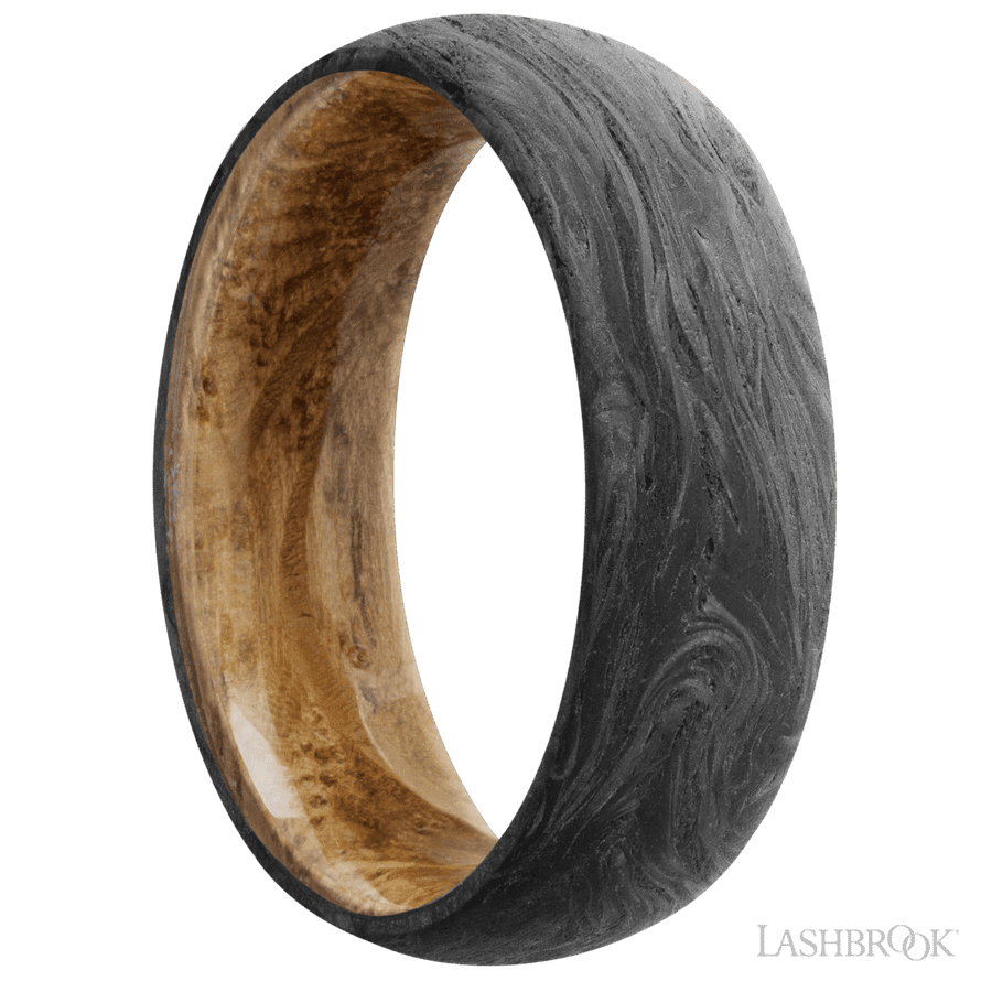 7 mm wide Domed Forged Carbon Fiber band featuring a Whiskey Barrel sleeve. view 2