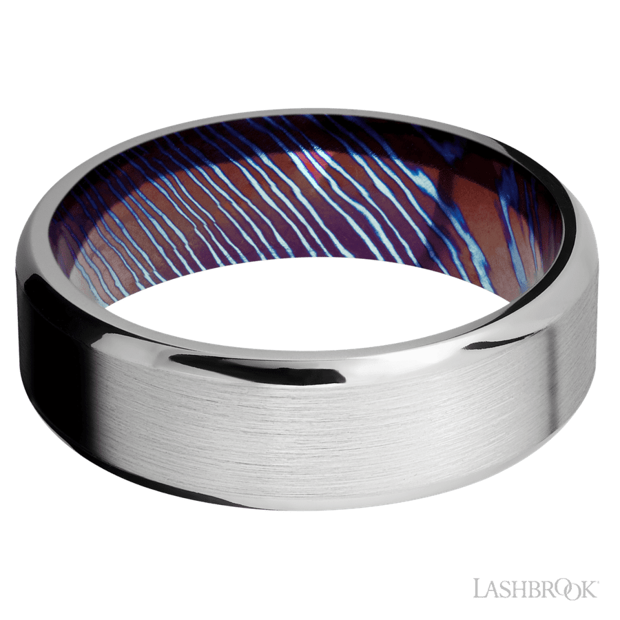 7 mm wide Beveled Cobalt Chrome band featuring a Titanium Damascus sleeve. view 3