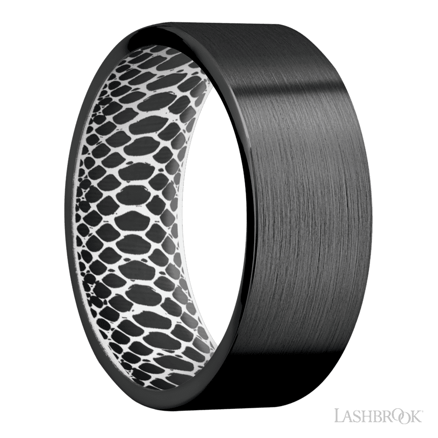 8 mm wide Flat Zirconium band featuring a White sleeve. view 2