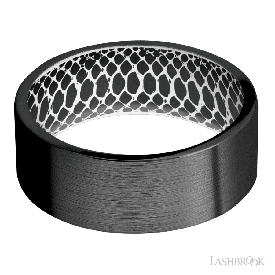 8 mm wide Flat Zirconium band featuring a White sleeve. view 3