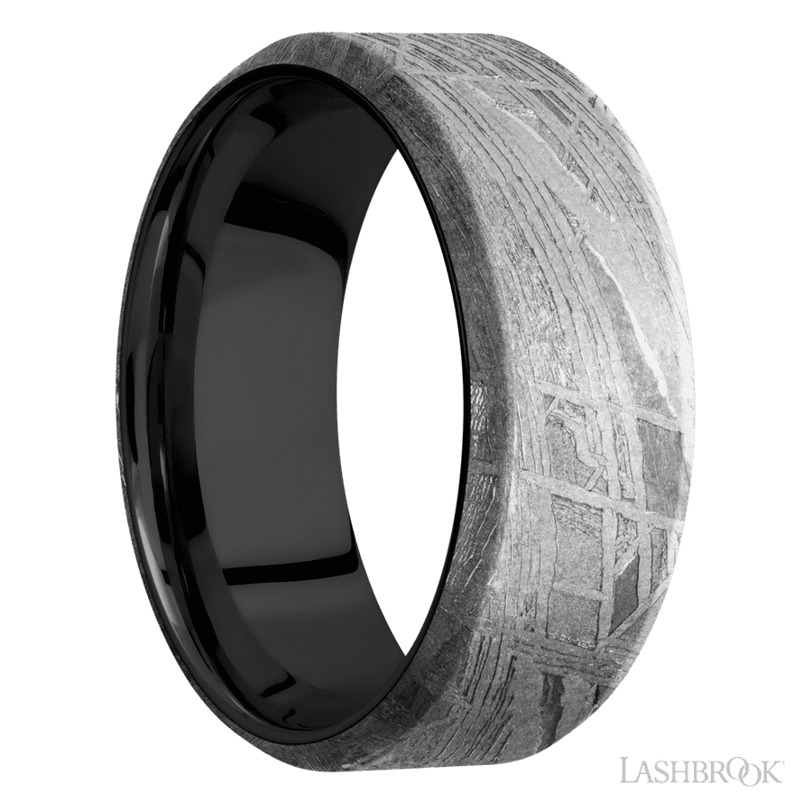 8 mm wide Beveled Meteorite band featuring a Zirconium sleeve. view 2