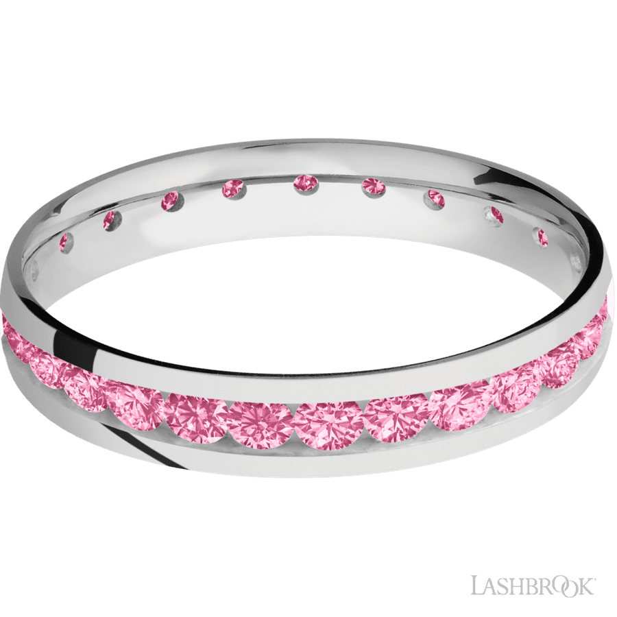 4 mm wide/Domed/Cobalt Chrome band with an Eternity arrangement of .07 carat Round Lab Dark Pink Diamond stones in a Channel setting. view 3