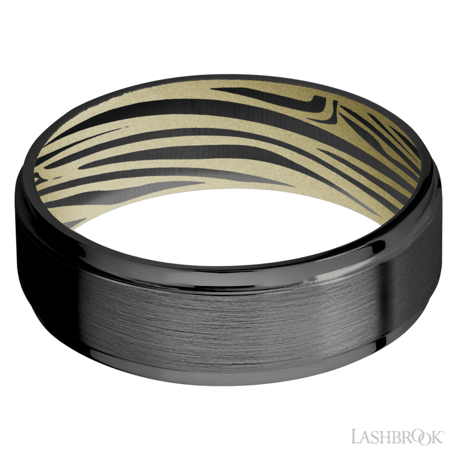 7 mm wide Flat Grooved Edges Zirconium band featuring a Bright Nickel sleeve. view 3