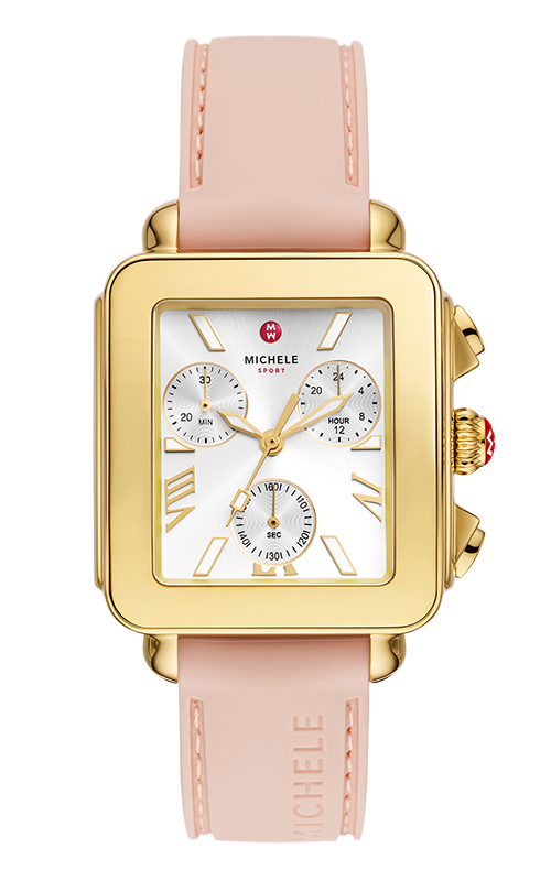 Michele Deco Sport Chronograph 18K Gold-Plated Ballet Pink Silicone Watch MWW06K000072