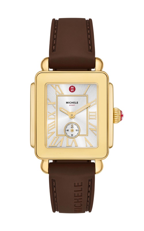 Michele Deco Sport Mid Gold-Tone Brown Silicone Watch MWW06H000008