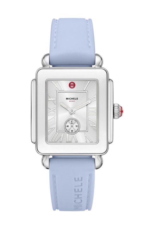 Michele Deco Sport Mid Stainless Steel Pastel Blue Silicone Watch MWW06H000006