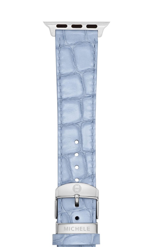 Michele 38/40/41/42mm and 42/44/45/46/49mm Pastel Blue Leather Band for Apple Watch MS20SL0005