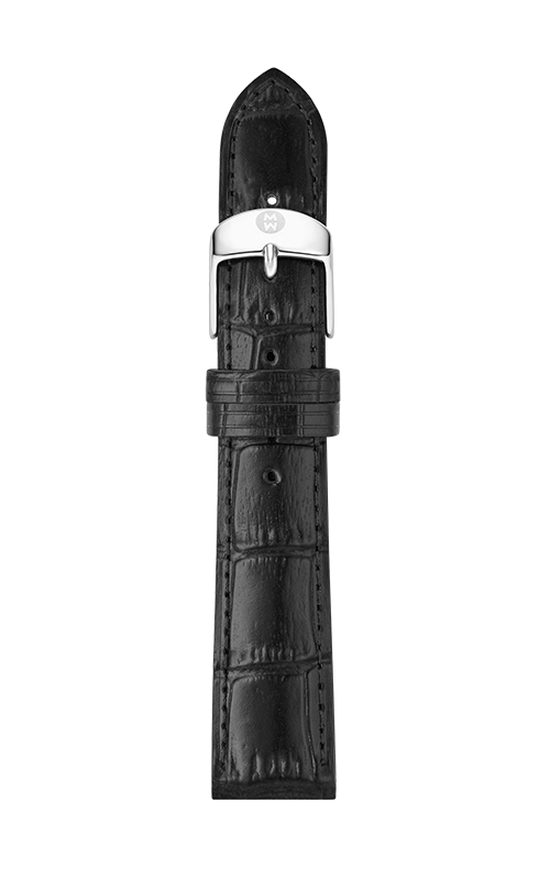 Michele 18mm Black Embossed Alligator Pattern Calf Leather Strap MS18AA830001