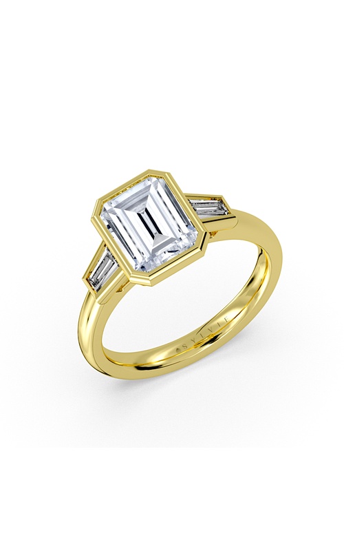 Emerald Cut Bezel Tapered Baguette Three Stone Engagement Ring – Amara