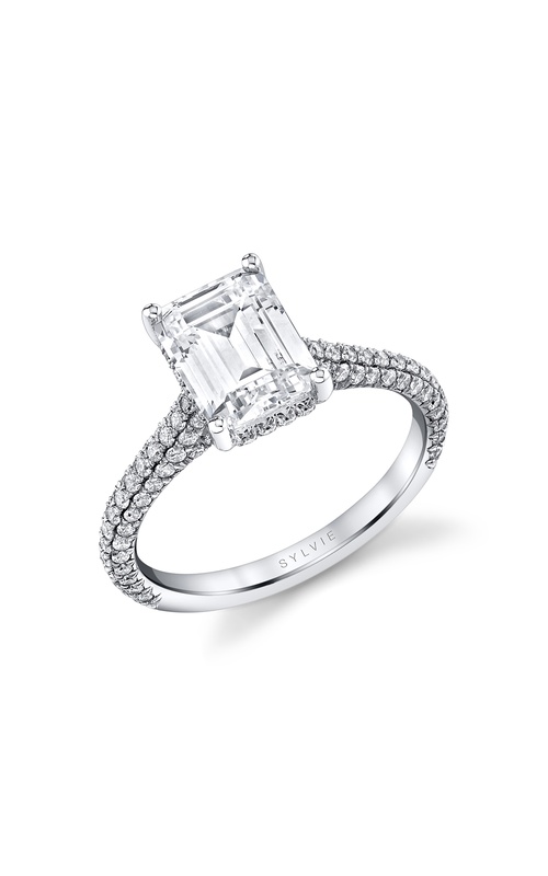 Engagement Ring – 14K White Gold Emerald Diamond S2433-064A4W25E | Sylvie