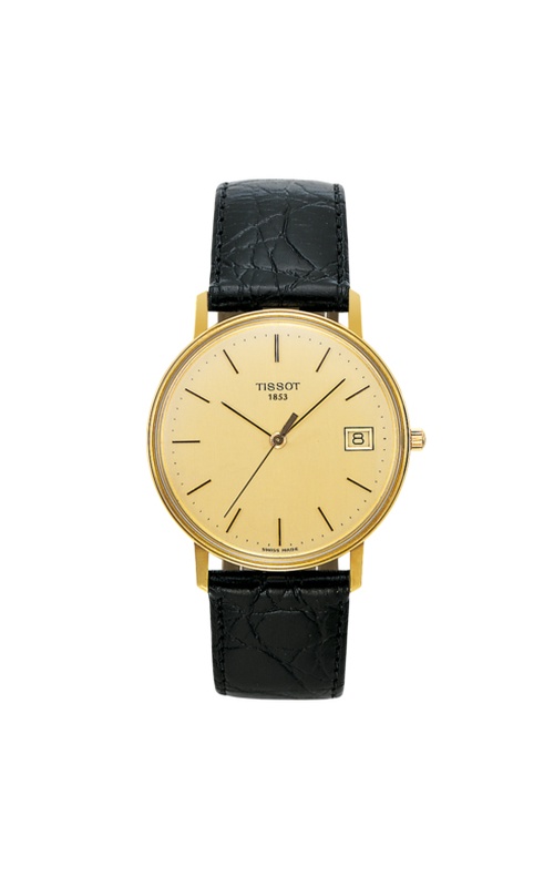 Tissot Goldrun 18K Yellow Gold  Champagne Dial Leather Strap