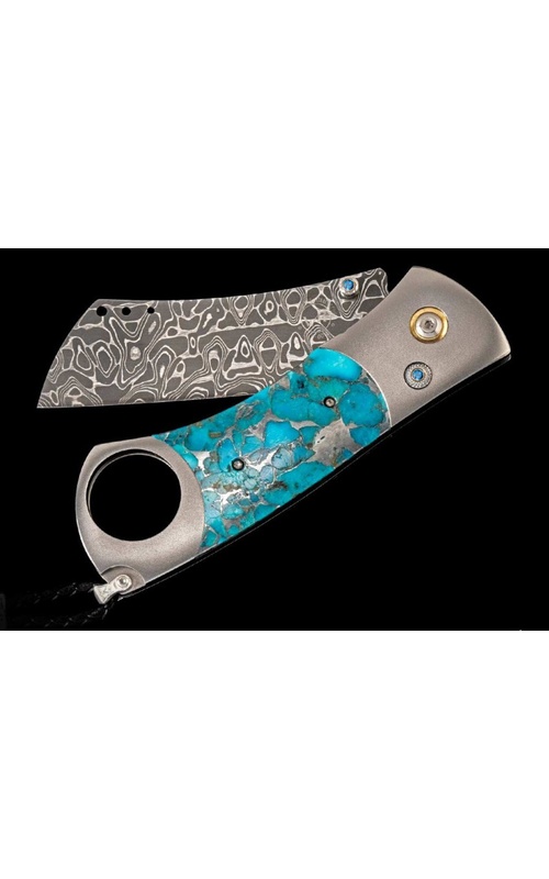 William Henry Cigar Cutter Damascus Titanium Zinc Matrix Turquoise 125/500