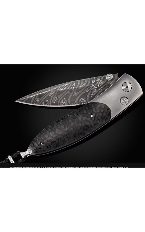 WILLIAM HENRY 'TEXTRON' TITANIUM POCKETKNIFE WITH CARBON FIBER AND HAND-FORGED DAMASCUS BLADE LIMITED EDITION 46/100