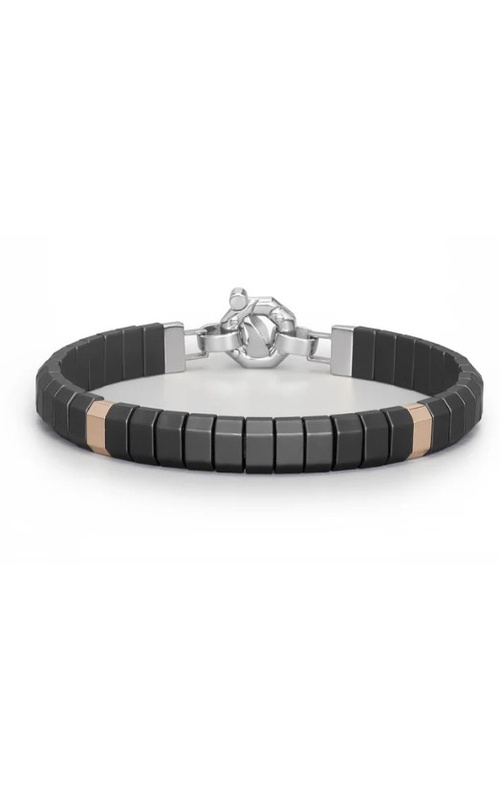 Baraka Black Ceramic Bracelet With Rose Gold, Titanium And Stainless Steel With White Diamond In The Clasp.