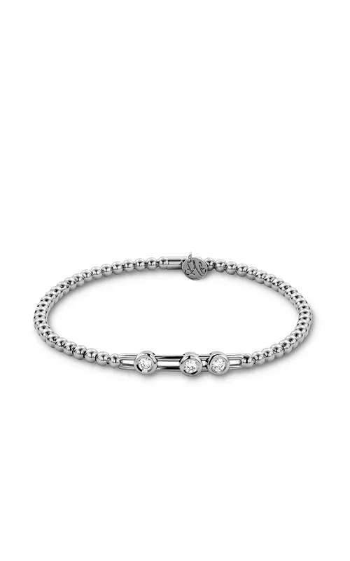 Hulchi Belluni White 18 Karat 4Mm Bead Bracelet With 21=0.30Tw Round G Vs-Si Diamonds