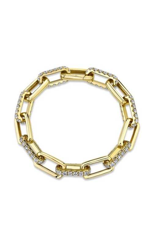 Yellow 14 Karat Paper Clip Link Bracelet With 112 = 5.06Tw Round G/H Si Diamonds