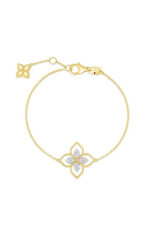 Roberto Coin Principessa Large Single Diamond Flower Bracelet White/Yellow 18 Karat Bracelet With 0.16Tw Round G/H Si Diamonds