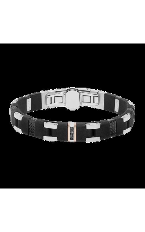 BARAKA 18K ROSE GOLD/STERLING SILVER/RUBBER BRACELET WITH 5=0.08CTW BLACK DIAMONDS